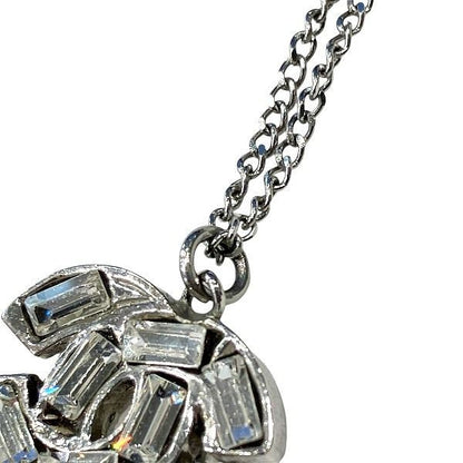 Chanel Silver 01p Coco Mark Rhinestone Brand Accessories Necklace Ladies