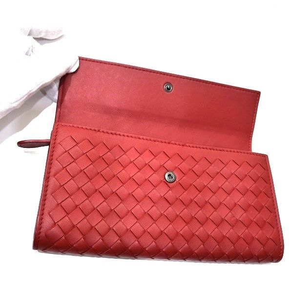 Bottega Veneta Intrecciato 150509 Red Bifold Wallet Long Wallet Women's