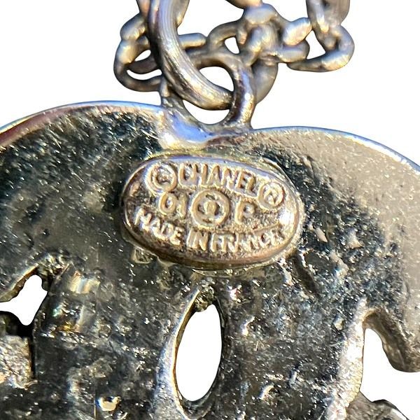 Chanel Silver 01p Coco Mark Rhinestone Brand Accessories Necklace Ladies