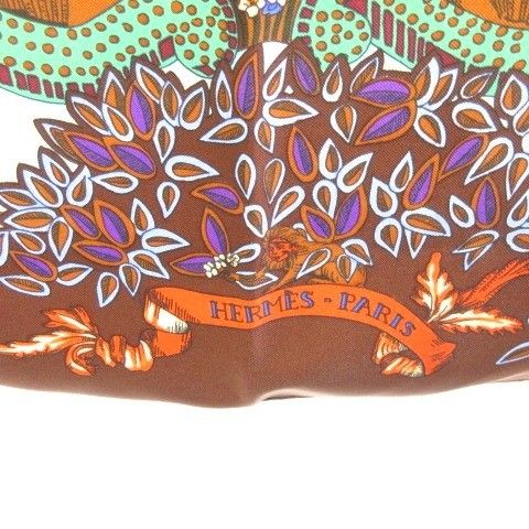 Hermes Carre 90 King's Paradise le Paradis du Roy Silk 100 Brown Blue