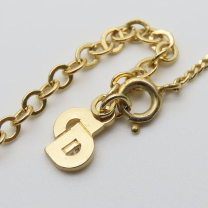 Christian Dior Necklace CD Logo Metal Rhinestone Gold Plated GP Accessories
