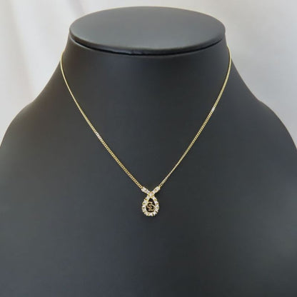 Christian Dior Necklace CD Logo Metal Rhinestone Gold Plated GP Accessories