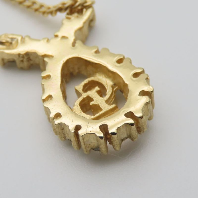 Christian Dior Necklace CD Logo Metal Rhinestone Gold Plated GP Accessories