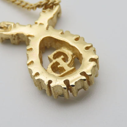 Christian Dior Necklace CD Logo Metal Rhinestone Gold Plated GP Accessories