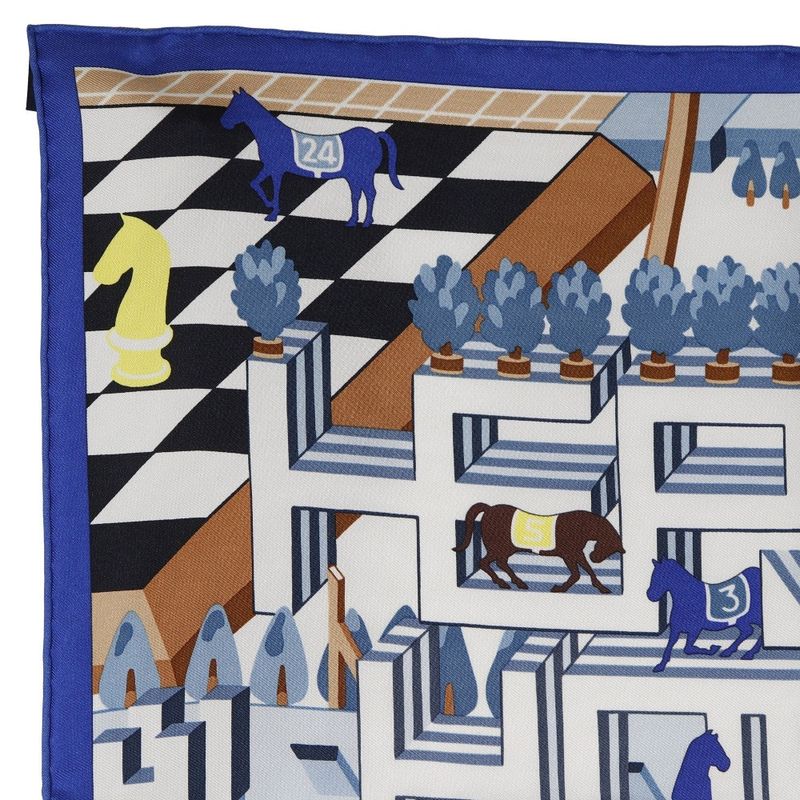 Hermes Carre 45 Horse Club Detail Gavroche Club Detail White Women's Scarf