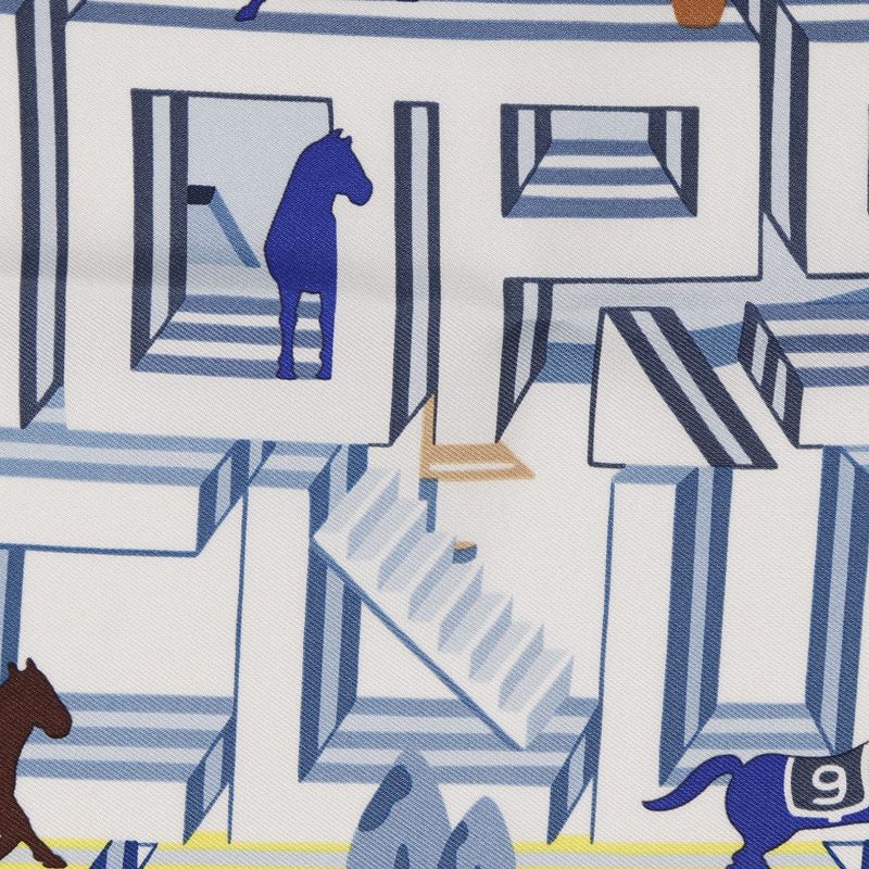 Hermes Carre 45 Horse Club Detail Gavroche Club Detail White Women's Scarf