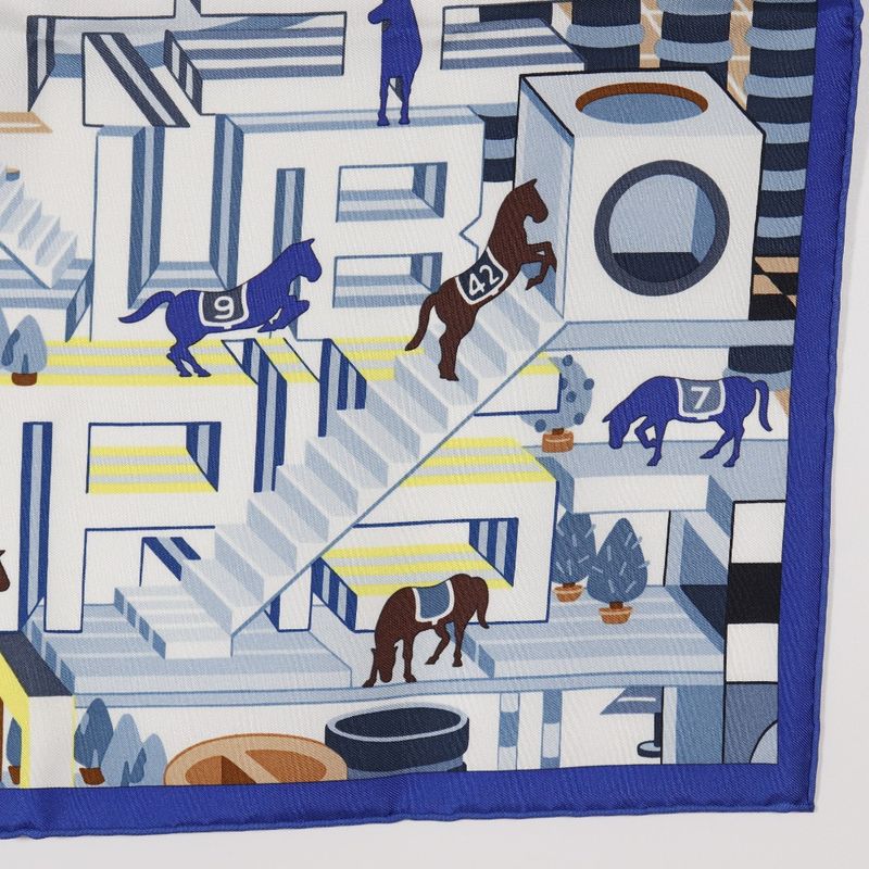 Hermes Carre 45 Horse Club Detail Gavroche Club Detail White Women's Scarf