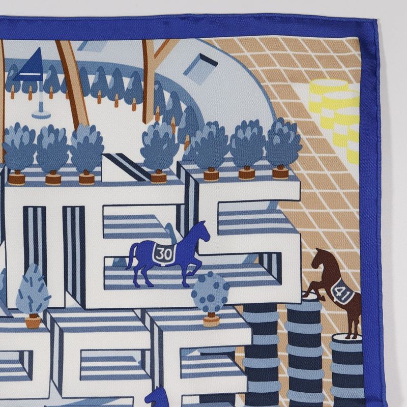 Hermes Carre 45 Horse Club Detail Gavroche Club Detail White Women's Scarf