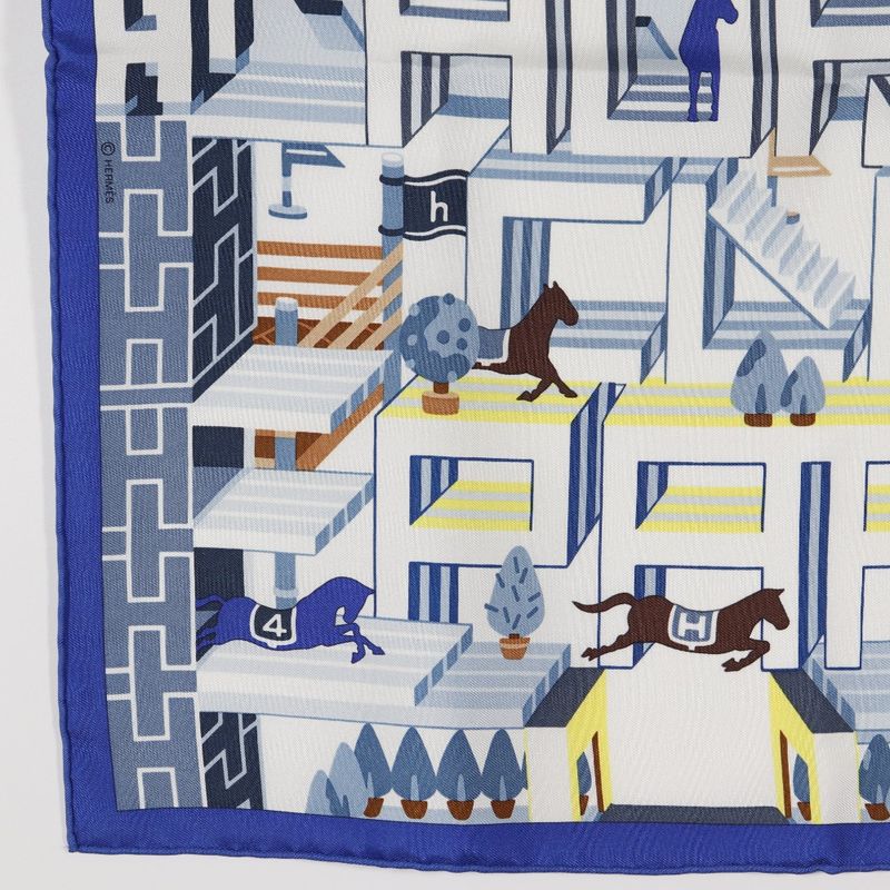 Hermes Carre 45 Horse Club Detail Gavroche Club Detail White Women's Scarf