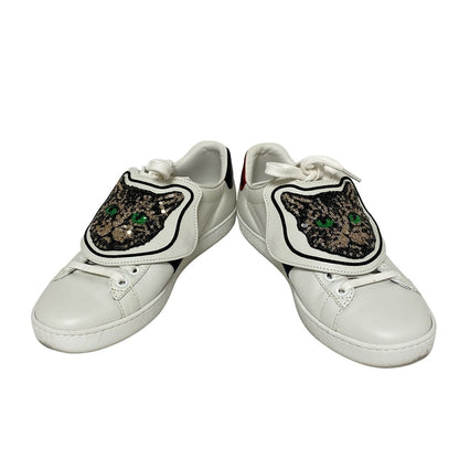 Gucci Sneakers 36 Women's Ace 506635 White X Beige X Multi Cat Leather