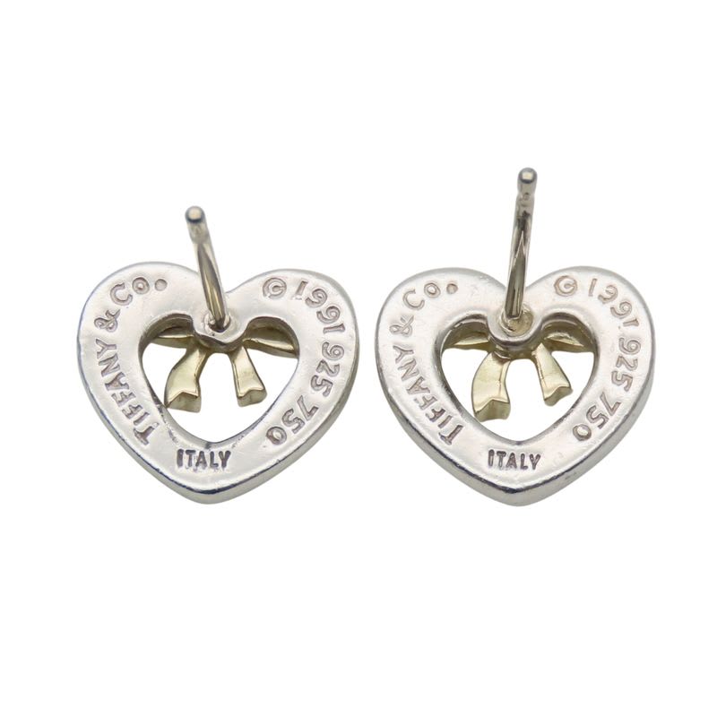 Tiffany & Co Earrings Heart Ribbon Silver 925 18K Yellow Gold Approx 3.0