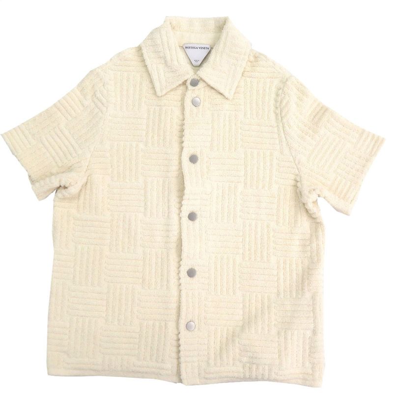 Bottega Veneta Pile Fabric Size M Cotton Nylon Viscose Ivory Short Sleeve Shirt