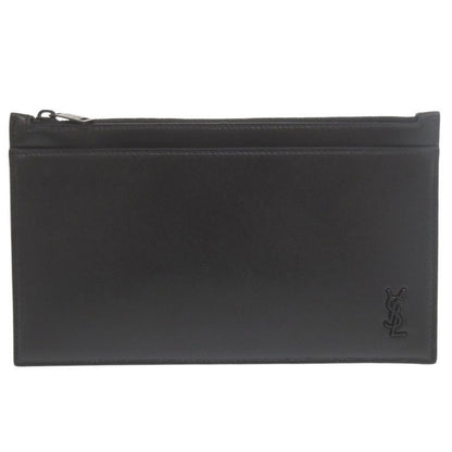 Unused Saint Laurent Paris Pouch Tiny Leather Black Pouch Clutch Bag Black 1968