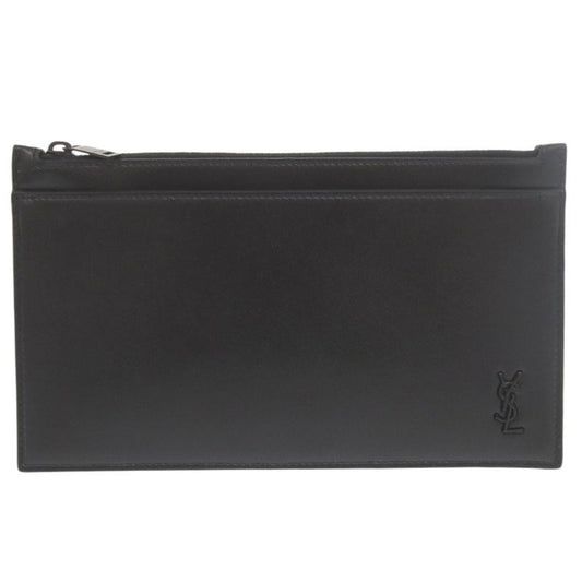 Unused Saint Laurent Paris Pouch Tiny Leather Black Pouch Clutch Bag Black 1968