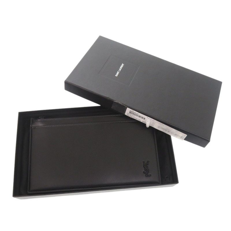 Unused Saint Laurent Paris Pouch Tiny Leather Black Pouch Clutch Bag Black 1968