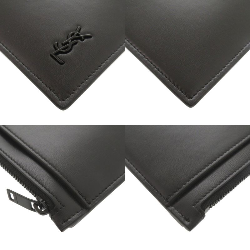 Unused Saint Laurent Paris Pouch Tiny Leather Black Pouch Clutch Bag Black 1968