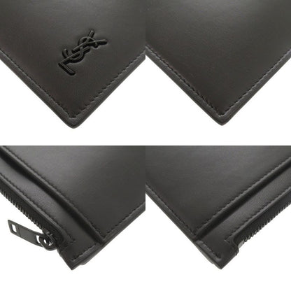 Unused Saint Laurent Paris Pouch Tiny Leather Black Pouch Clutch Bag Black 1968