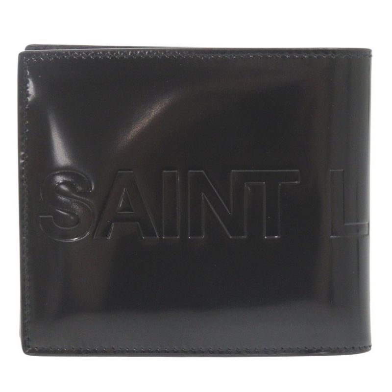 Saint Laurent Paris Patent Leather Black Bifold Wallet Billfold Black 1980