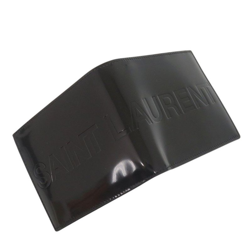Saint Laurent Paris Patent Leather Black Bifold Wallet Billfold Black 1980