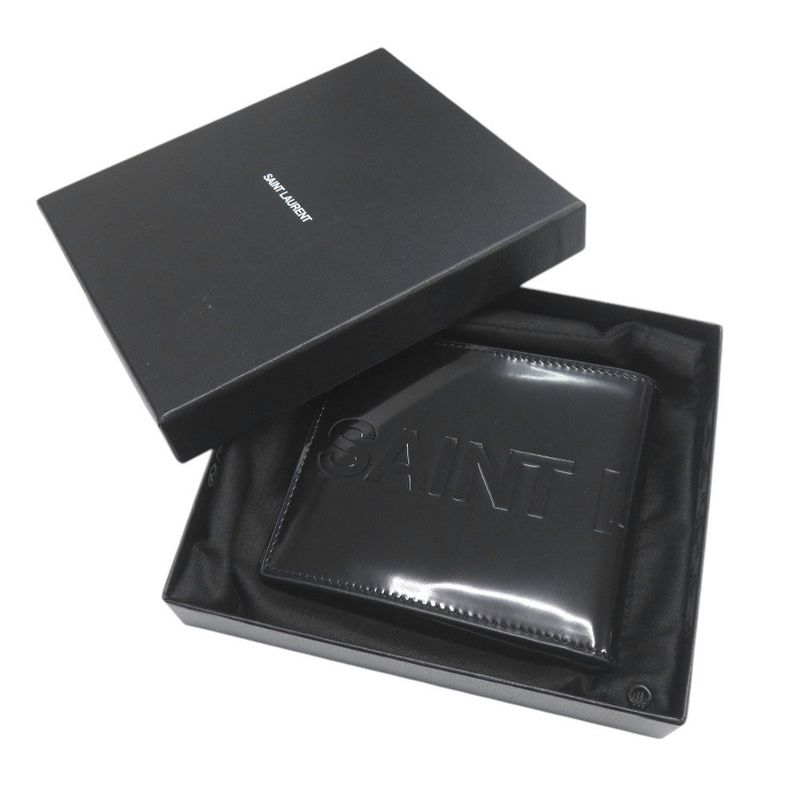 Saint Laurent Paris Patent Leather Black Bifold Wallet Billfold Black 1980
