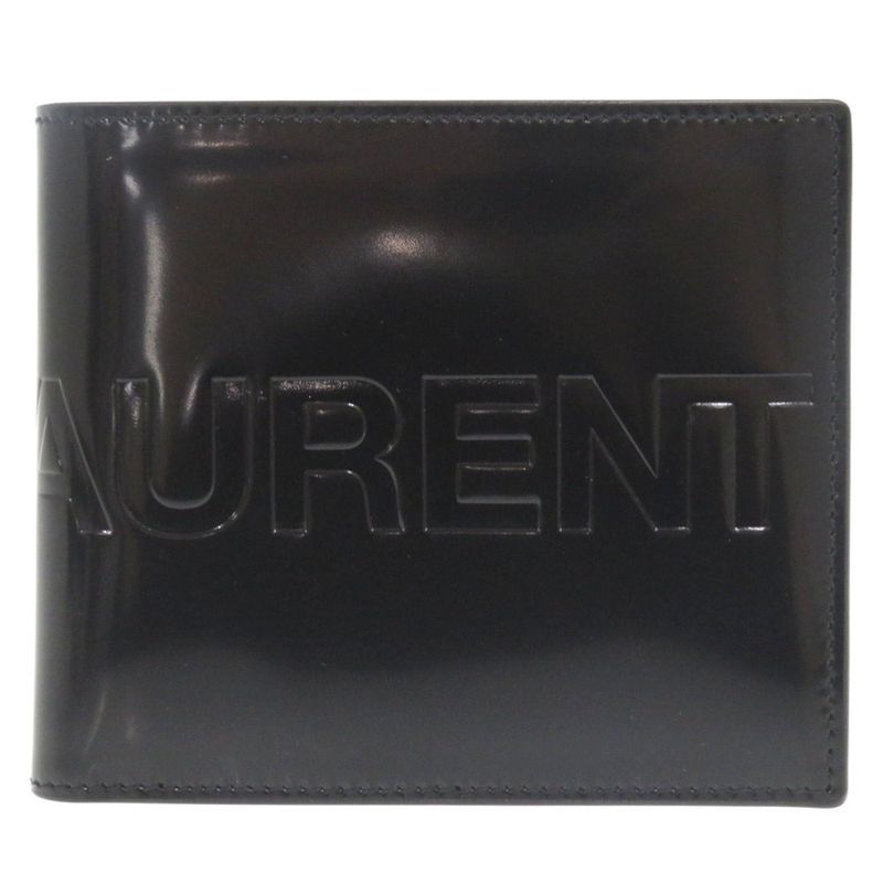 Saint Laurent Paris Patent Leather Black Bifold Wallet Billfold Black 1980