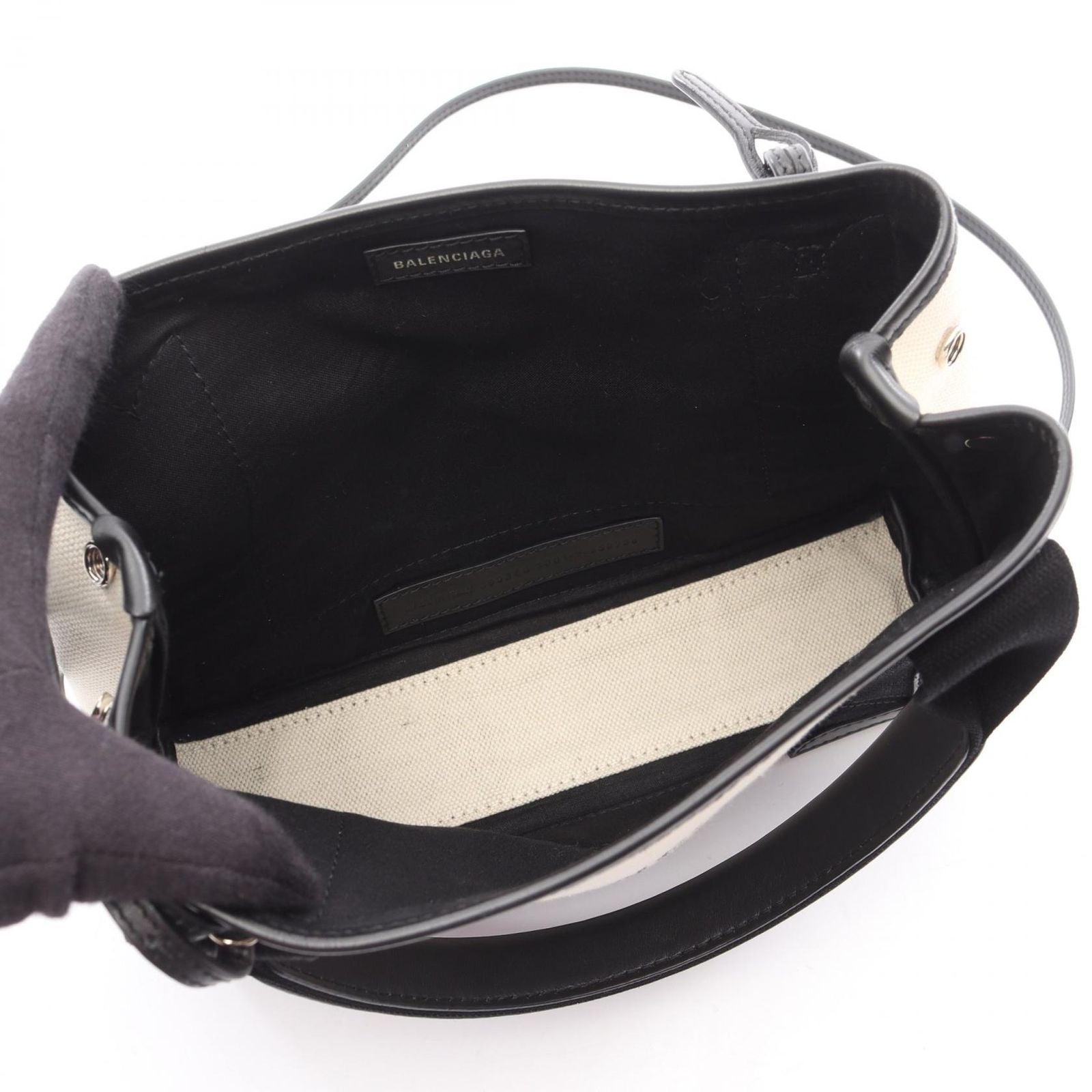 Balenciaga Handbag Navy Hippo XS 390346 Natural/black Canvas Leather Navy Hippo