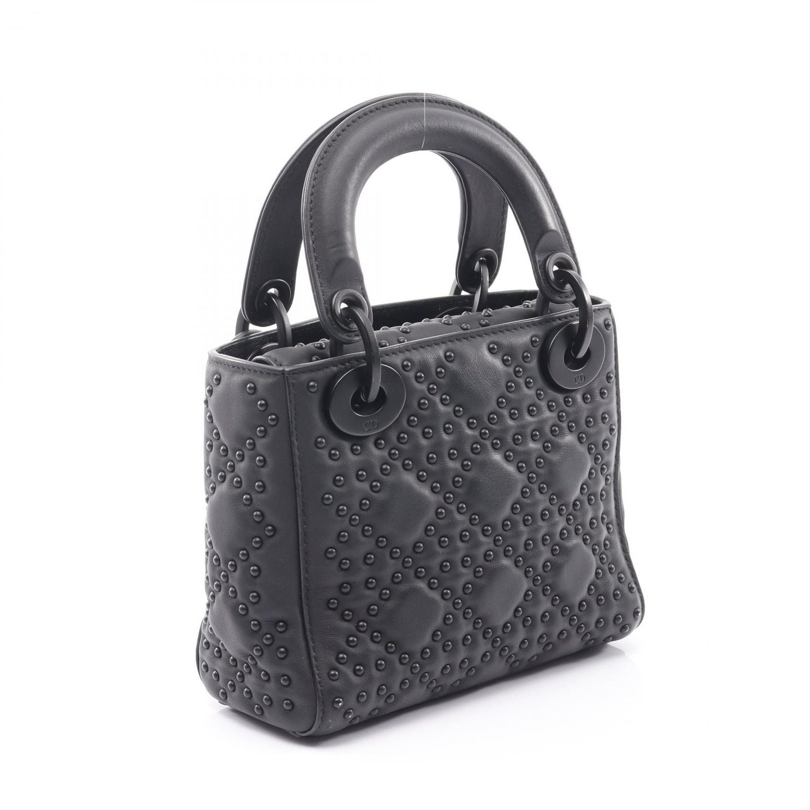 Dior Handbag Lady Dior Mini Black Leather Lady Dior Studded 2way Tote Ladies