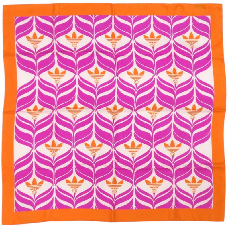Gucci X Adidas Collaboration Silk Ivory Orange Purple Scarf 1066 Gucci
