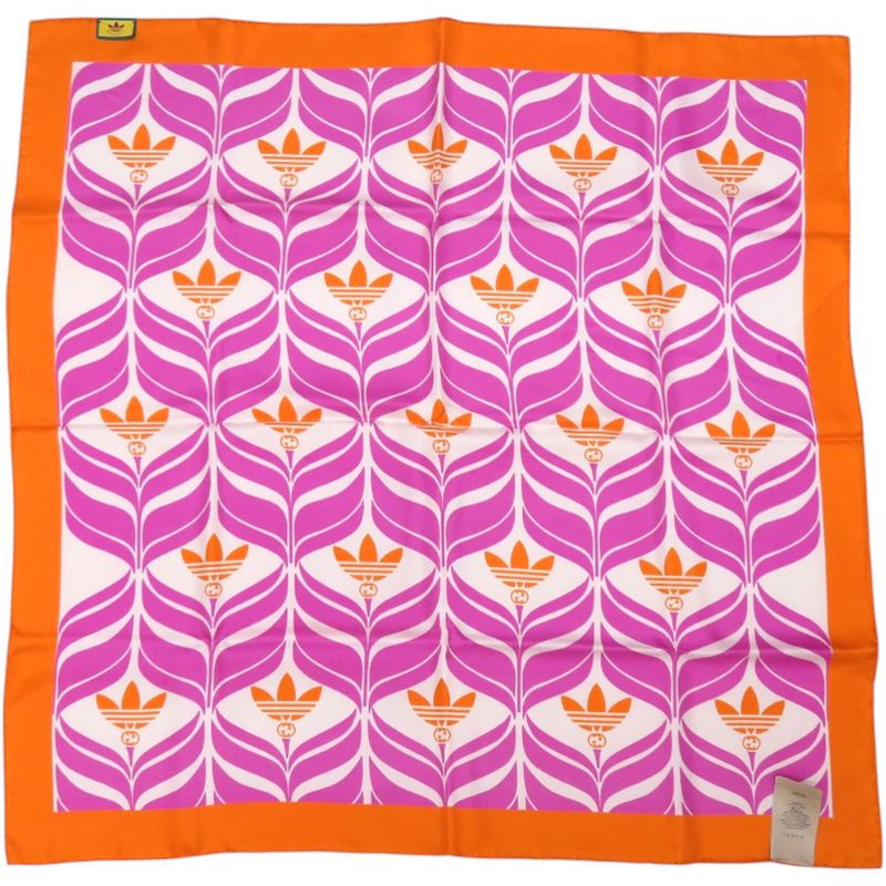 Gucci X Adidas Collaboration Silk Ivory Orange Purple Scarf 1066 Gucci