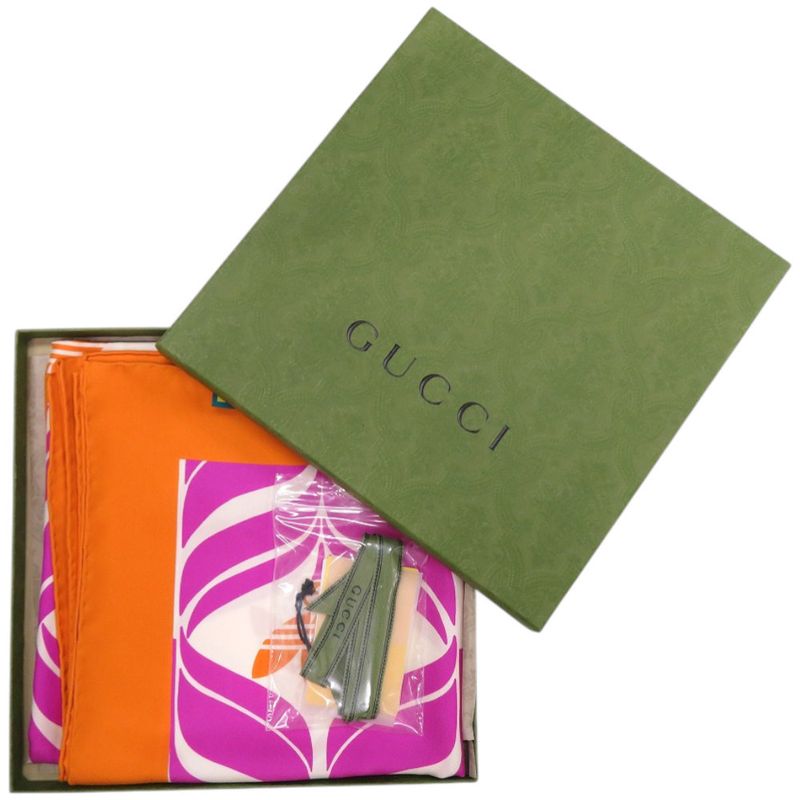Gucci X Adidas Collaboration Silk Ivory Orange Purple Scarf 1066 Gucci