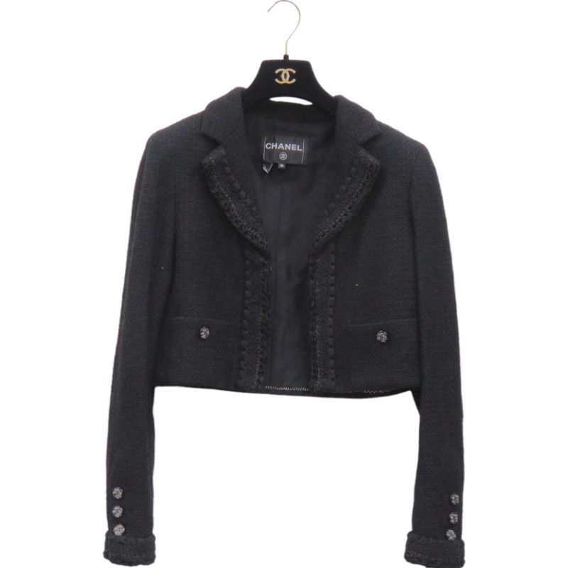 Chanel Tweed Short P71896v63586 Cotton Silk Polyamide Black Tailored Jacket