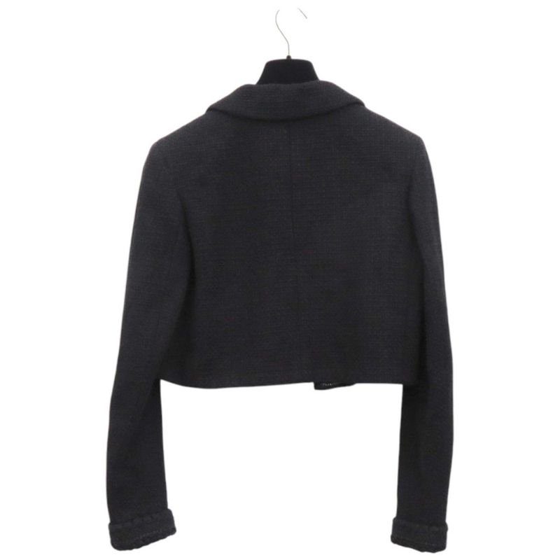 Chanel Tweed Short P71896v63586 Cotton Silk Polyamide Black Tailored Jacket