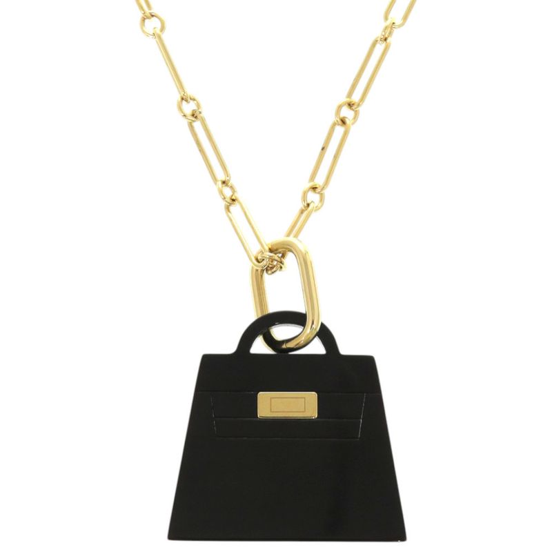 Hermes Kelly Amulet Maroquinier Kelly Buffalo Horn GP Black Necklace 1891 Hermes
