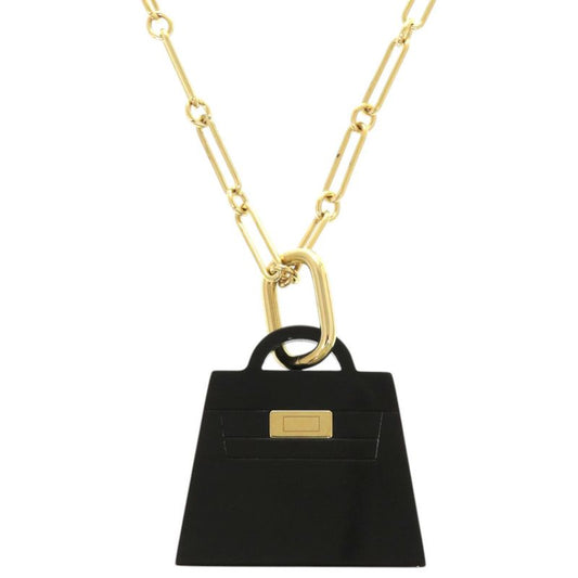 Hermes Kelly Amulet Maroquinier Kelly Buffalo Horn GP Black Necklace 1891 Hermes