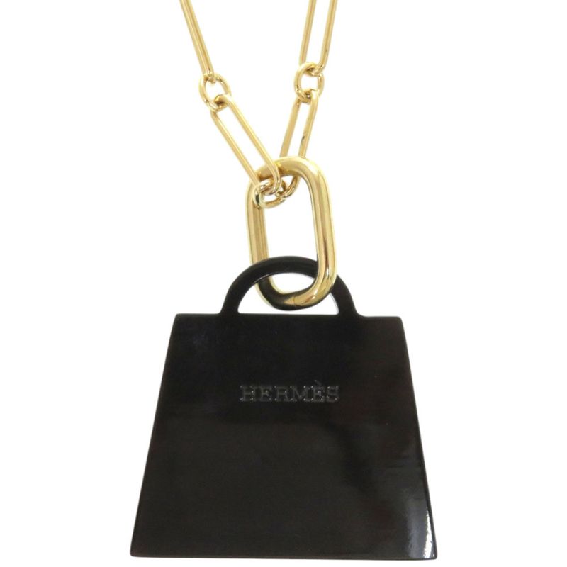 Hermes Kelly Amulet Maroquinier Kelly Buffalo Horn GP Black Necklace 1891 Hermes