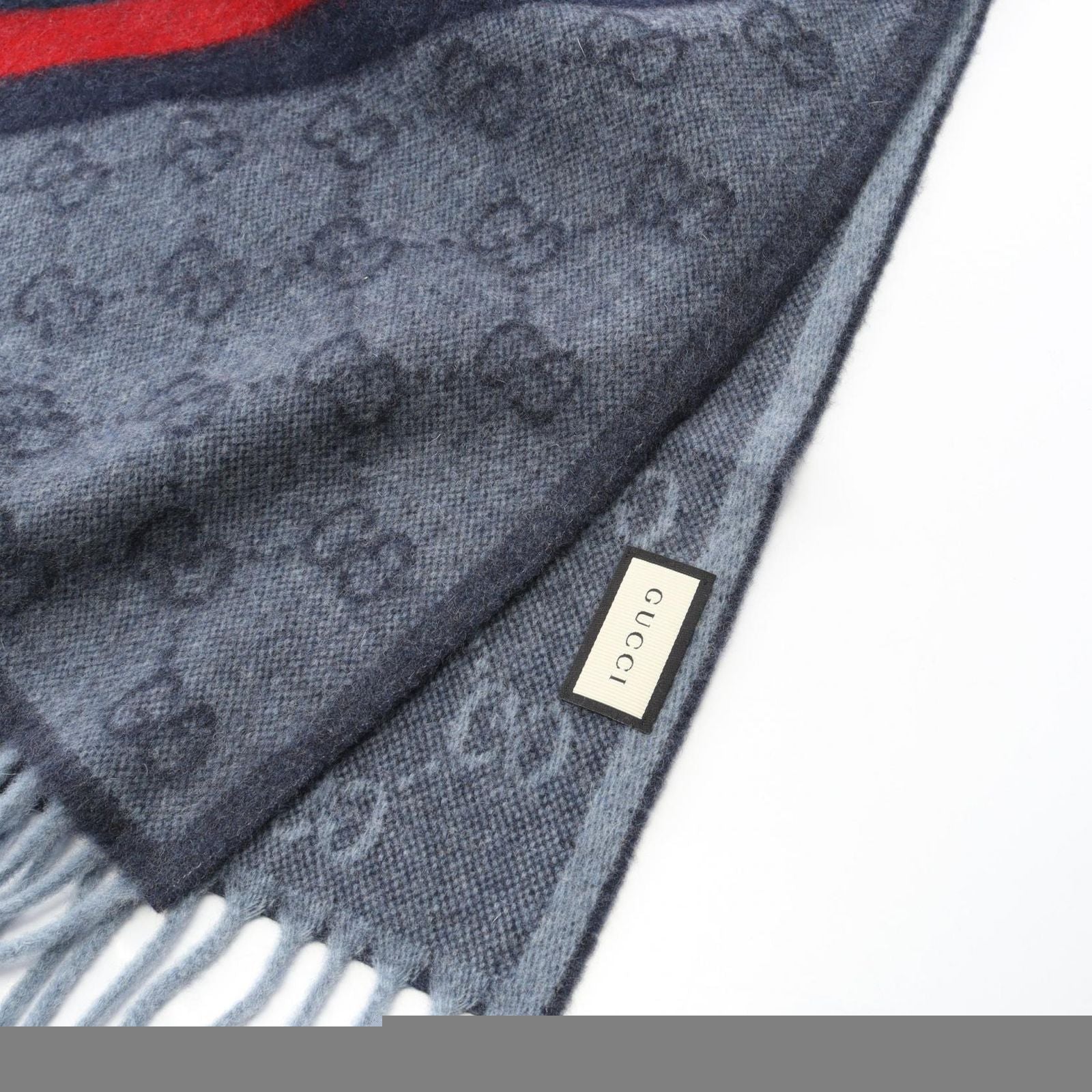 Gucci Muffler Gg Pattern 5706033g2004068 Midnight Blue Wool Muffler Unisex New