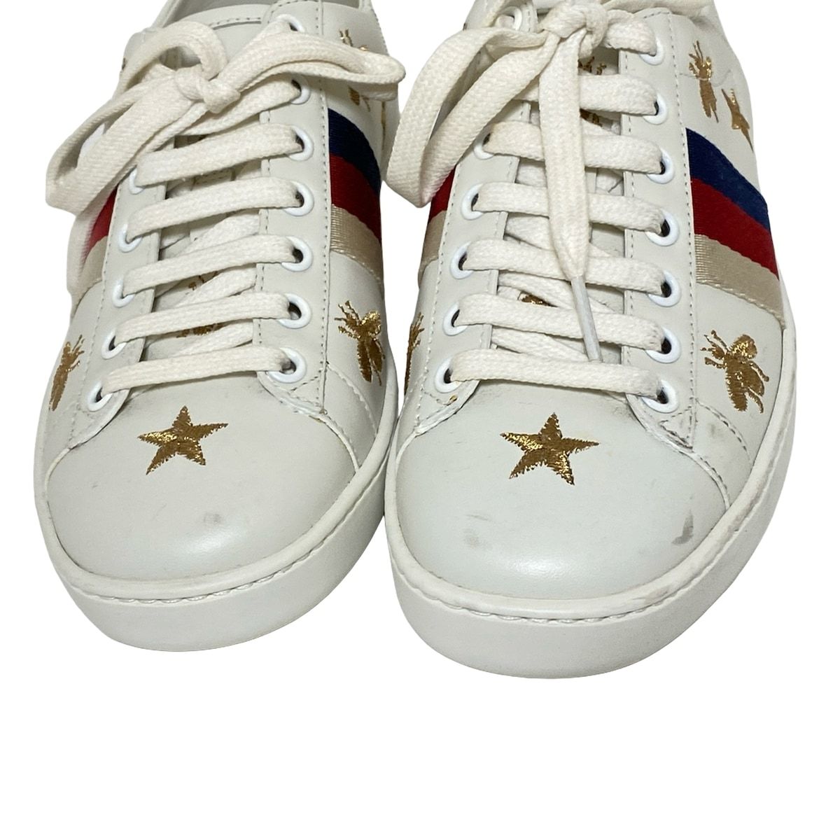 Gucci Sneakers 34 Women's Ace Be Star 498205 Ivory X Gold X Multi Insole