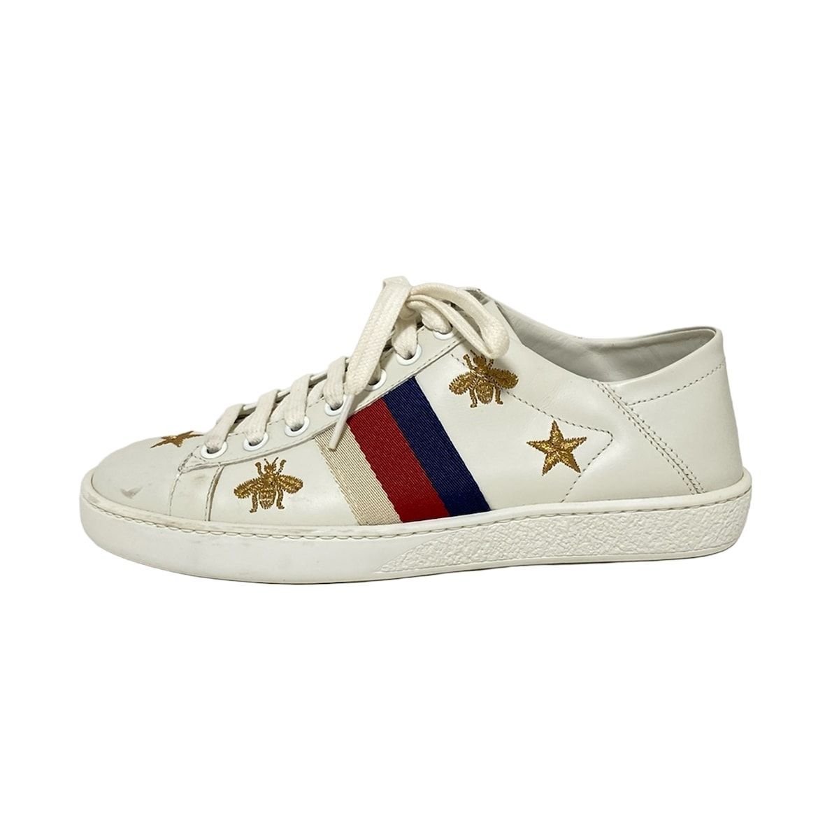 Gucci Sneakers 34 Women's Ace Be Star 498205 Ivory X Gold X Multi Insole