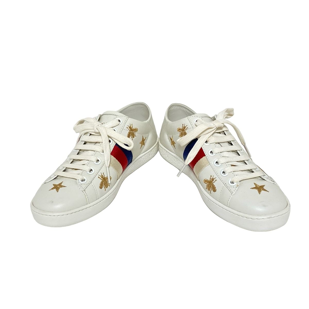 Gucci Sneakers 34 Women's Ace Be Star 498205 Ivory X Gold X Multi Insole