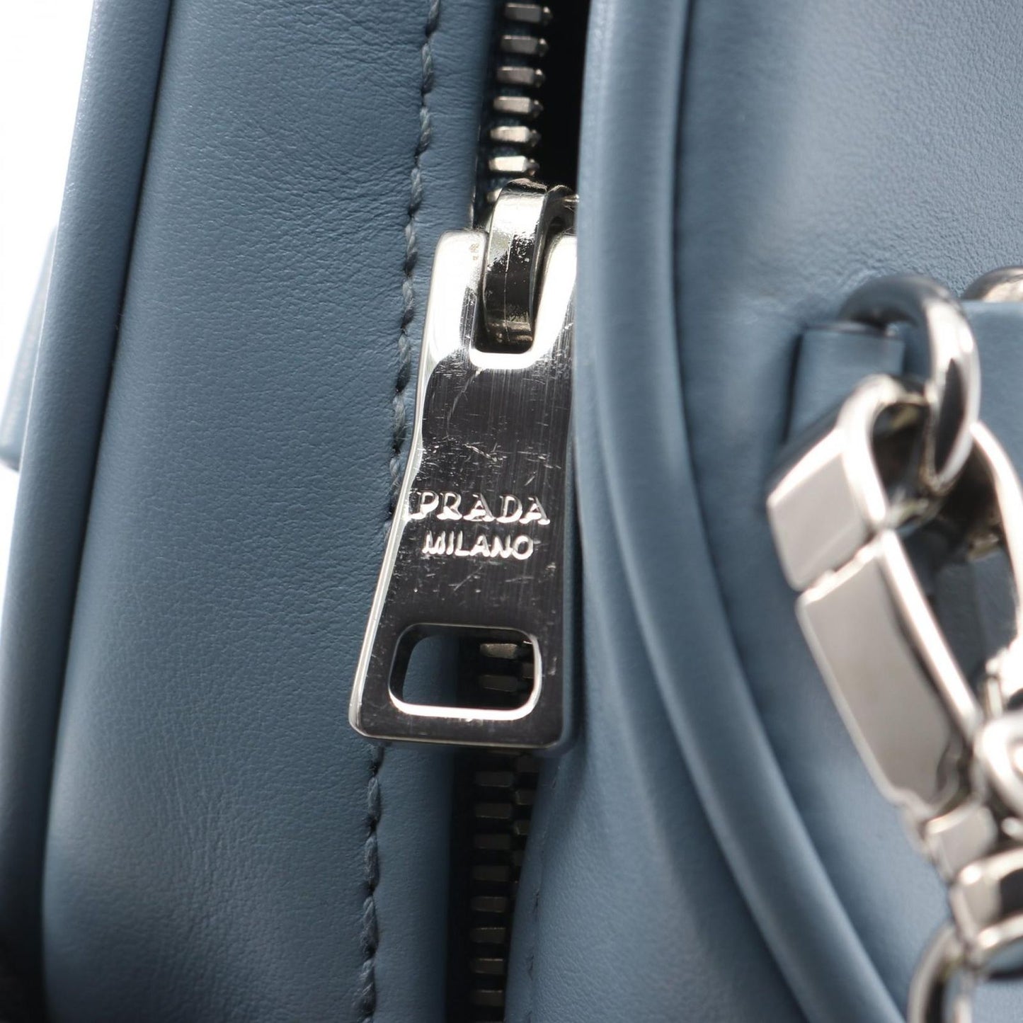 Prada Handbag Soft Calf 1bb071 Blue Leather 2way Bow Ring Bag Ladies a