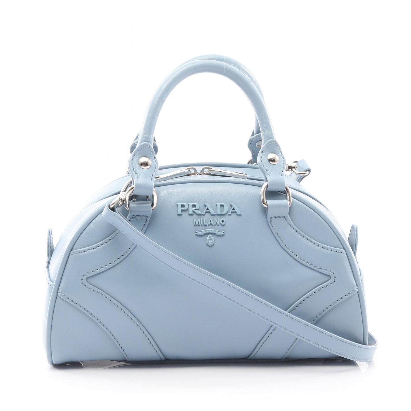 Prada Handbag Soft Calf 1bb071 Blue Leather 2way Bow Ring Bag Ladies a