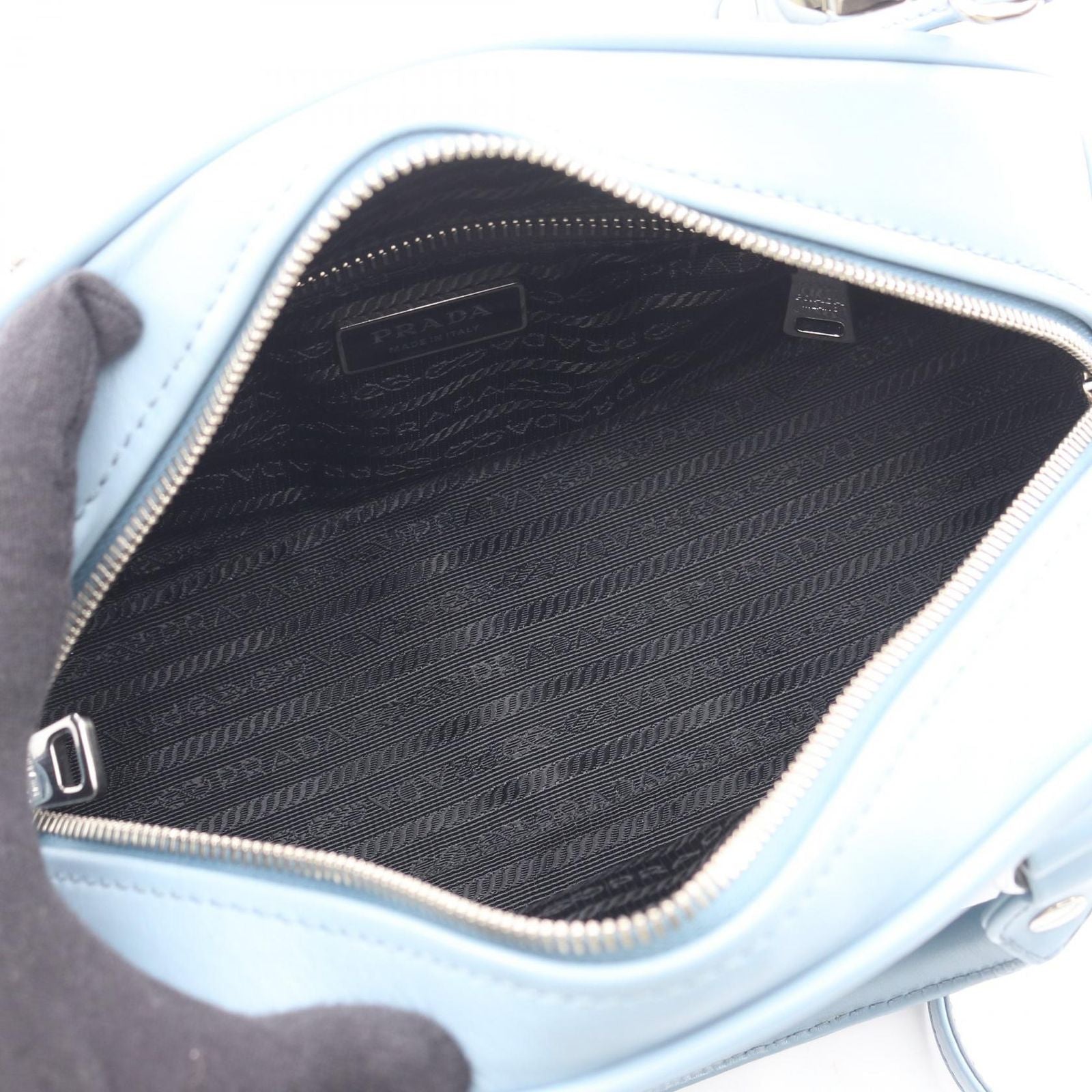 Prada Handbag Soft Calf 1bb071 Blue Leather 2way Bow Ring Bag Ladies a