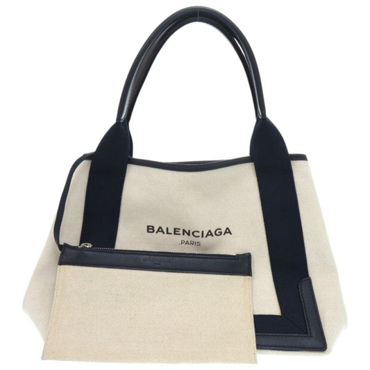 Balenciaga Navy Cabas S 339933 4081 C 535269 Canvas Leather Natural Navy