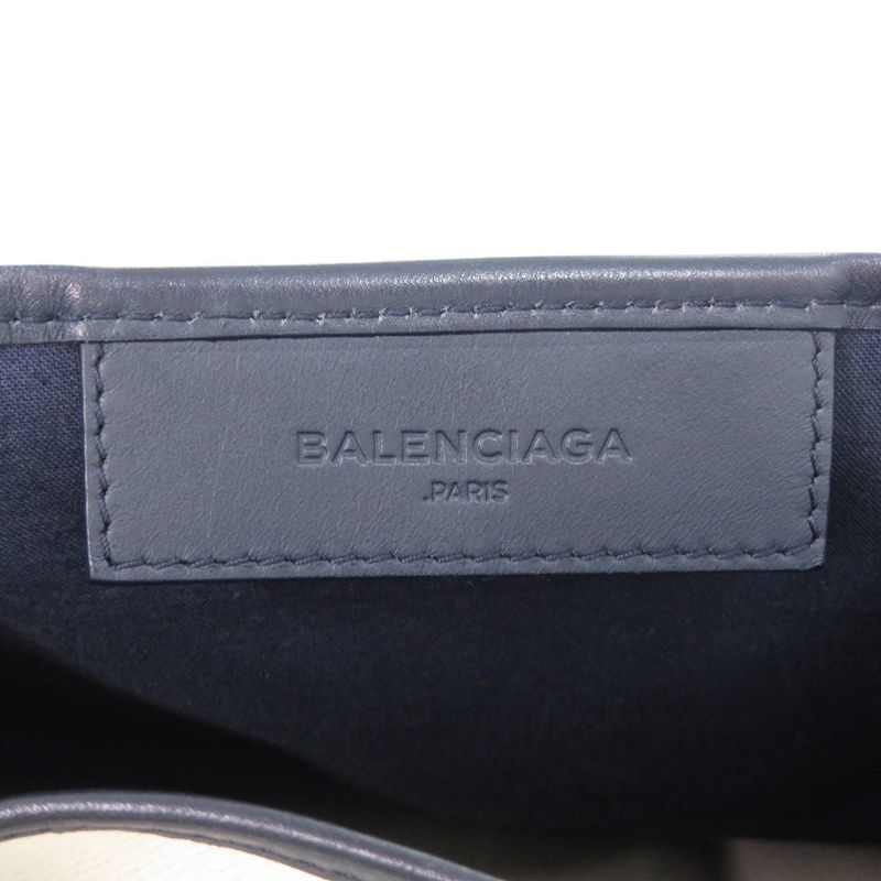 Balenciaga Navy Cabas S 339933 4081 C 535269 Canvas Leather Natural Navy