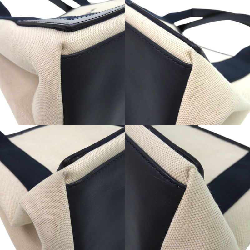 Balenciaga Navy Cabas S 339933 4081 C 535269 Canvas Leather Natural Navy