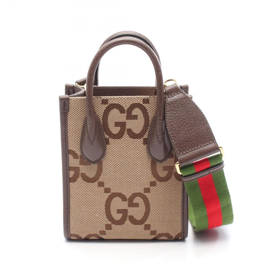 Gucci Tote Bag Jumbo Gg 699406 Beige/Dark Brown Canvas Leather Jumbo Gg Mini