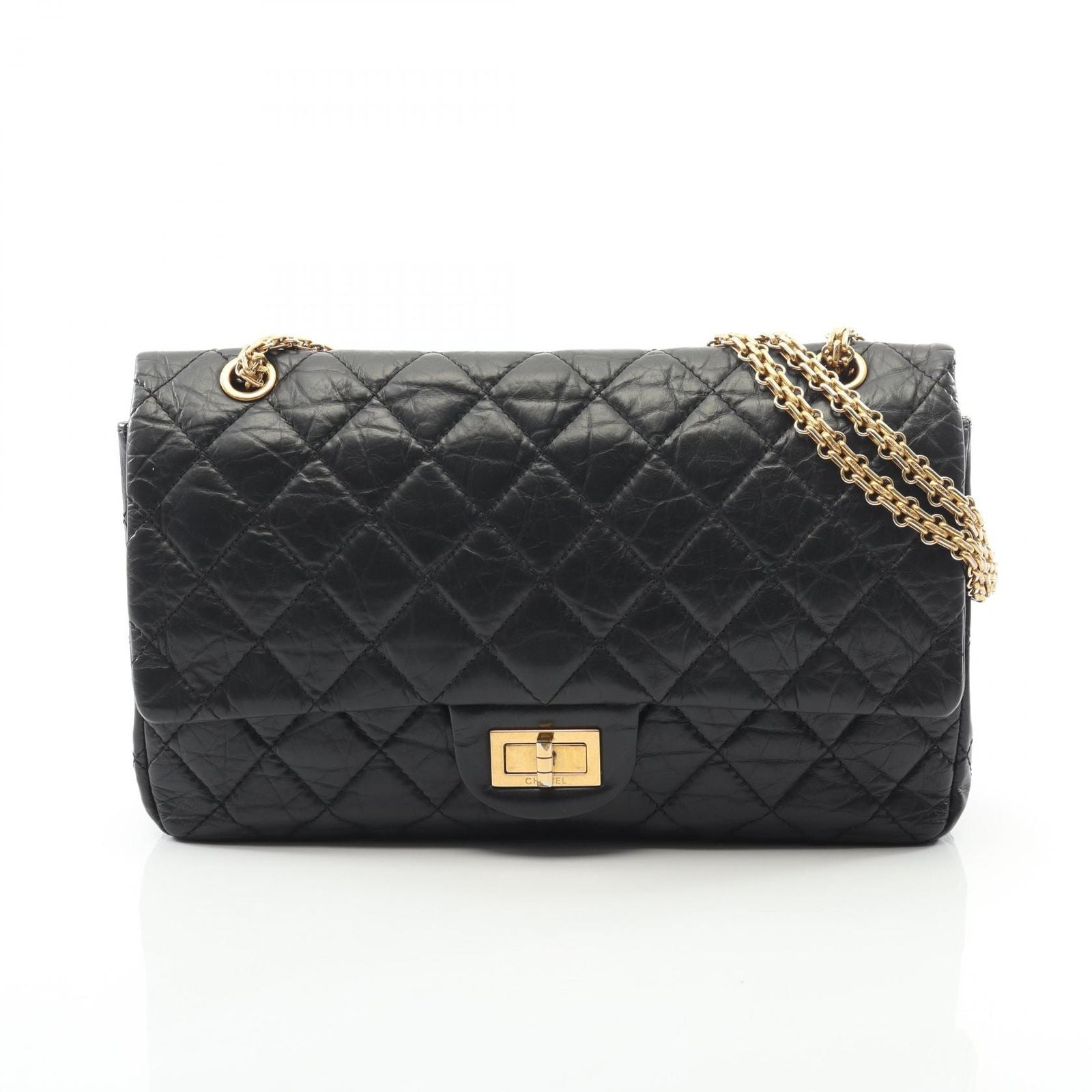 Chanel Shoulder Bag 2.55 Matelasse Maxi W Flap Black Calf (Cowhide) 2.55