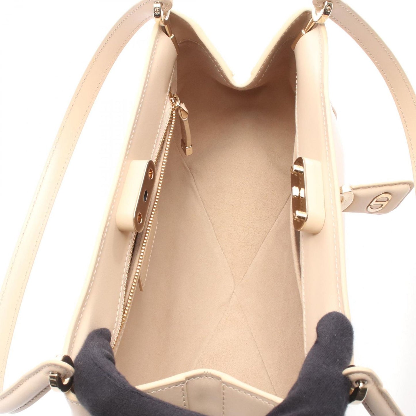 Dior Handbag CD Logo Light Beige Leather Dior Key Bag Ladies a