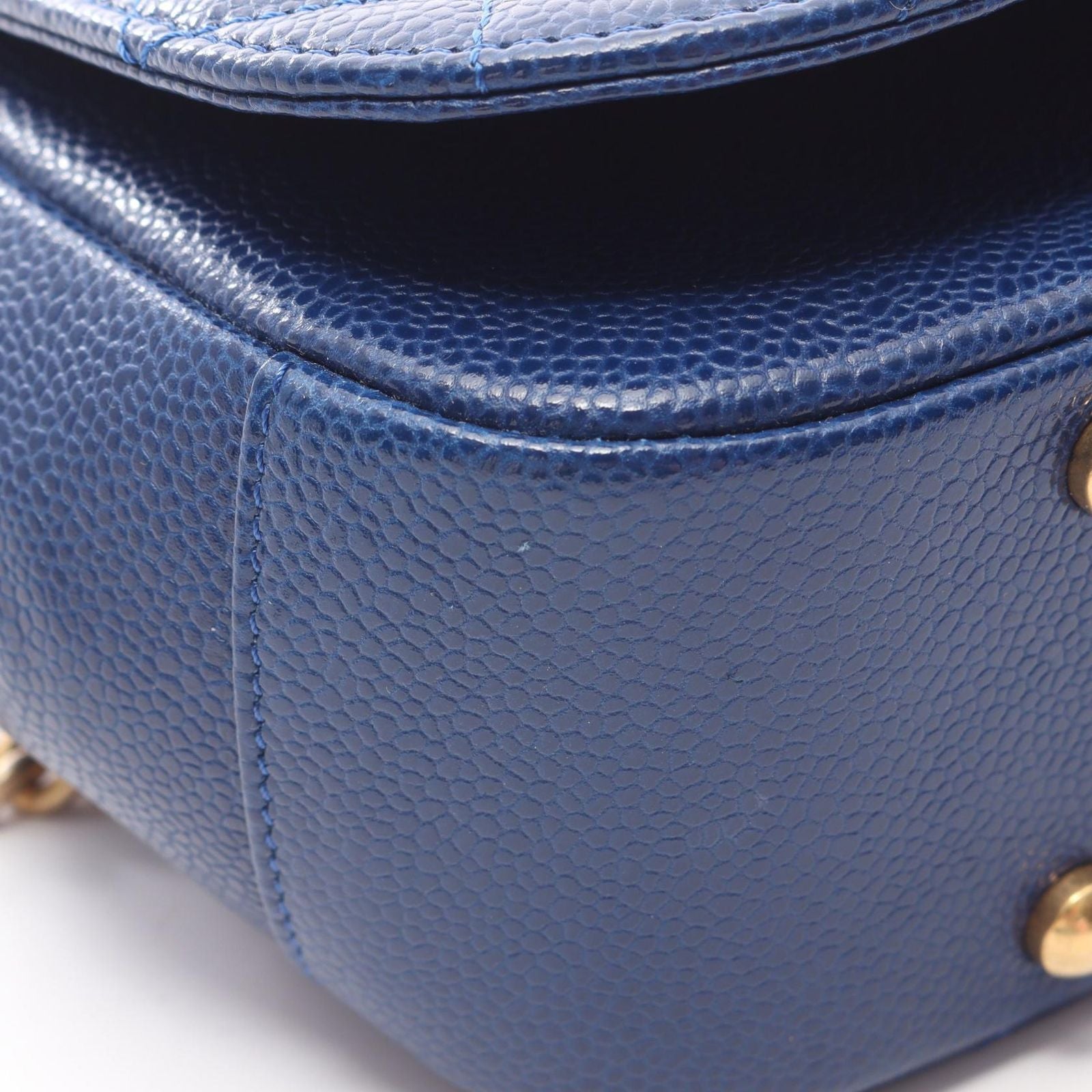 Chanel Shoulder Bag Matelasse Top Handle Blue Caviar Skin (grained Calf) Top