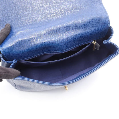 Chanel Shoulder Bag Matelasse Top Handle Blue Caviar Skin (grained Calf) Top